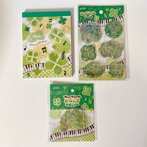 Amifa Lucky Clover Memo Pad Shaker Stickers and Ohajiki Marble Stickers Japan